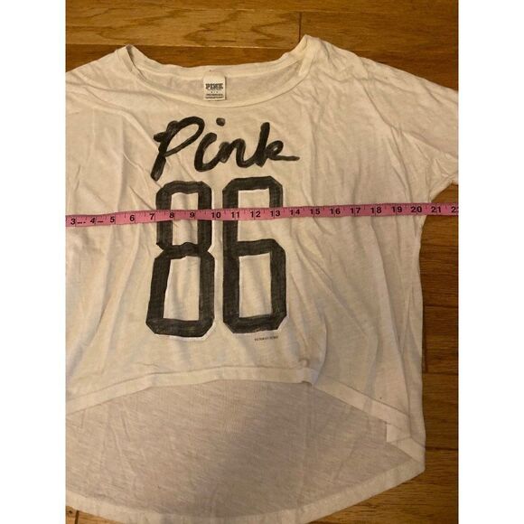 Pink Victoria's Secret off-white 3/4 sleeve casual graphic lounge t-shirt size S - Picture 5 of 8